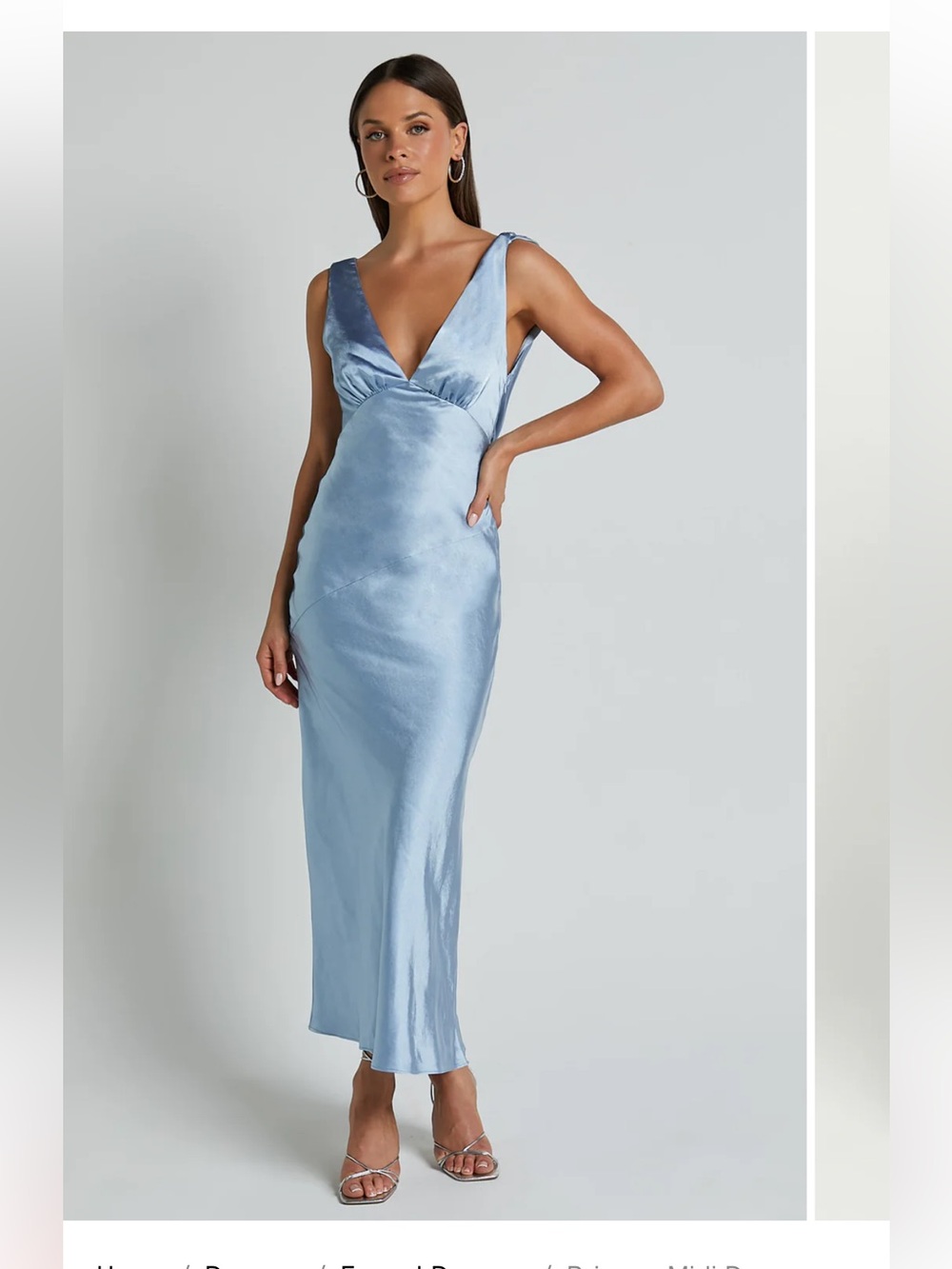 Showpo BRIENNE MIDI DRESS
Plunge Cowl Back Satin Dress In Blue size 8 NWT